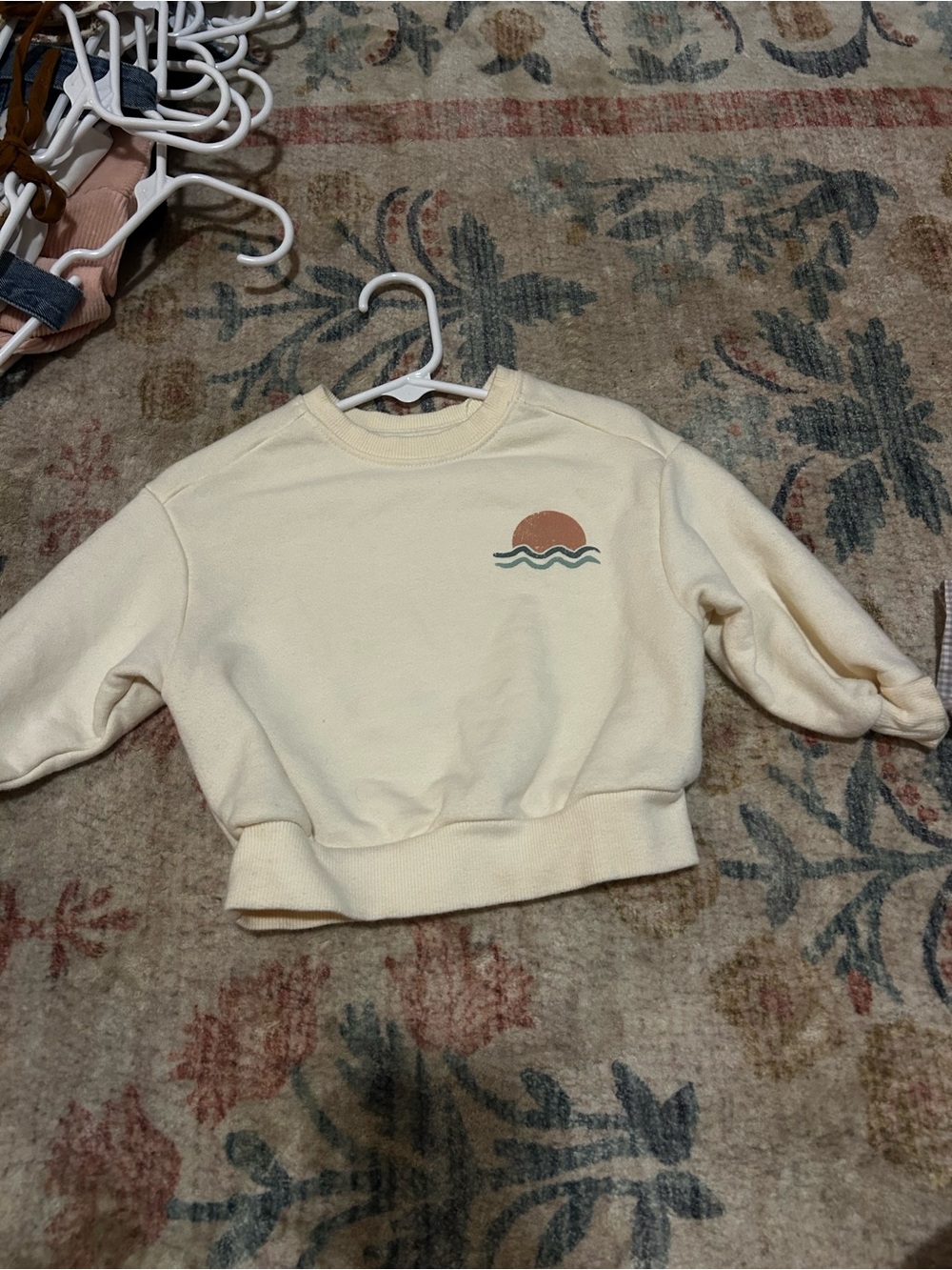 Kids Cream Crewneck Sweatshirt with Sunset Motif